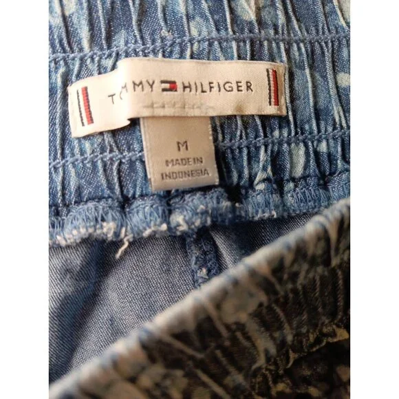 Tommy Hilfiger Womens M Floral Blue Chambray Ankle Pants Pull On Cottagecore - Picture 5 of 7
